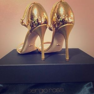 Sergio Rossi Gold Metal Detailed Heeled Sandals